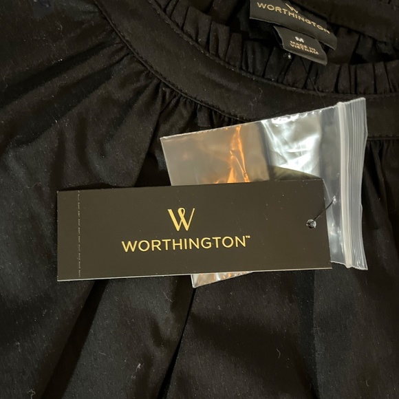 Worthington Mock Ruffled Neck w/ Puffy Long Sleeve Blouse Black Size Medium NWT - Picture 6 of 8